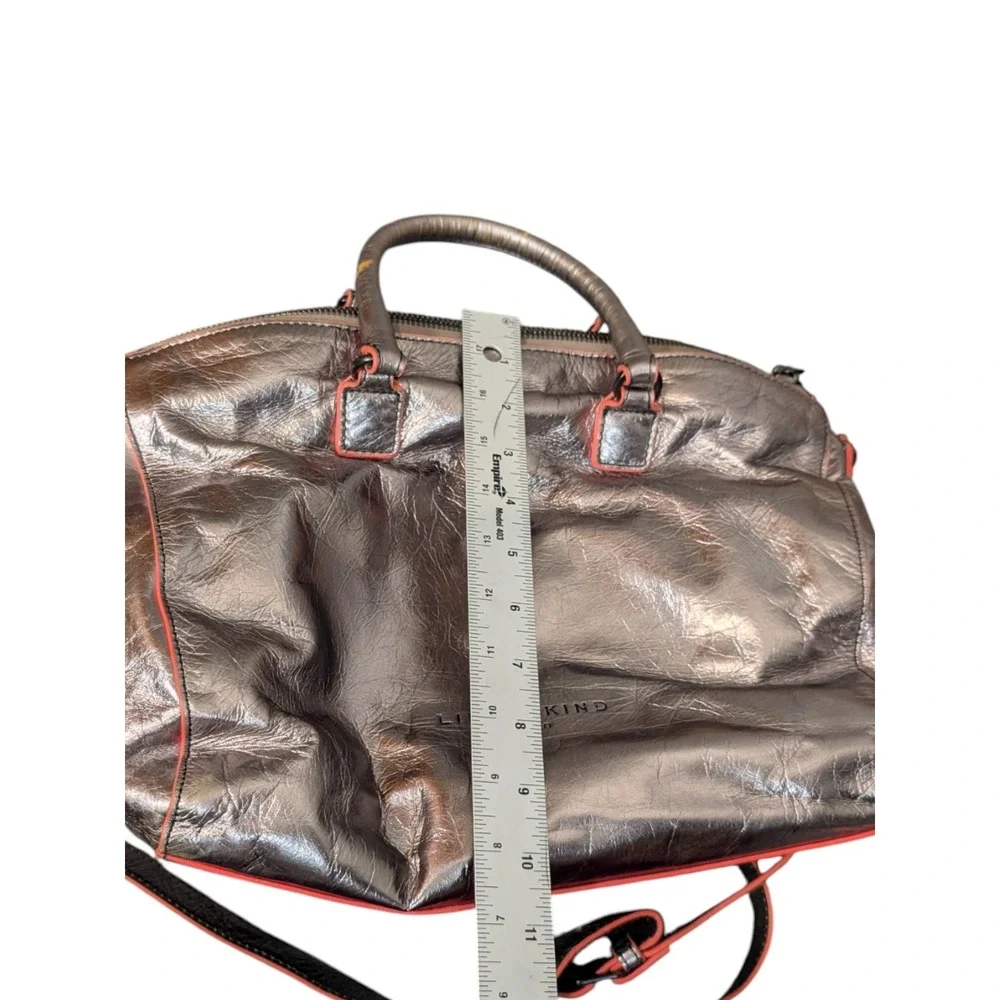 Liebeskind Berlin Metallic Bronze Leather Satchel Bag Neon Orange Trim Crossbody